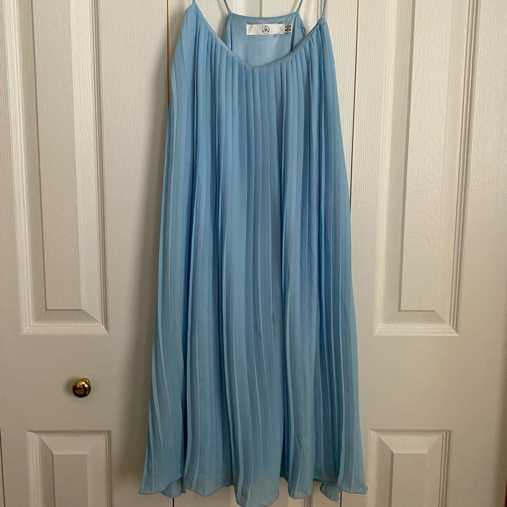 Baby blue spaghetti strap pleated chiffon dress 10
